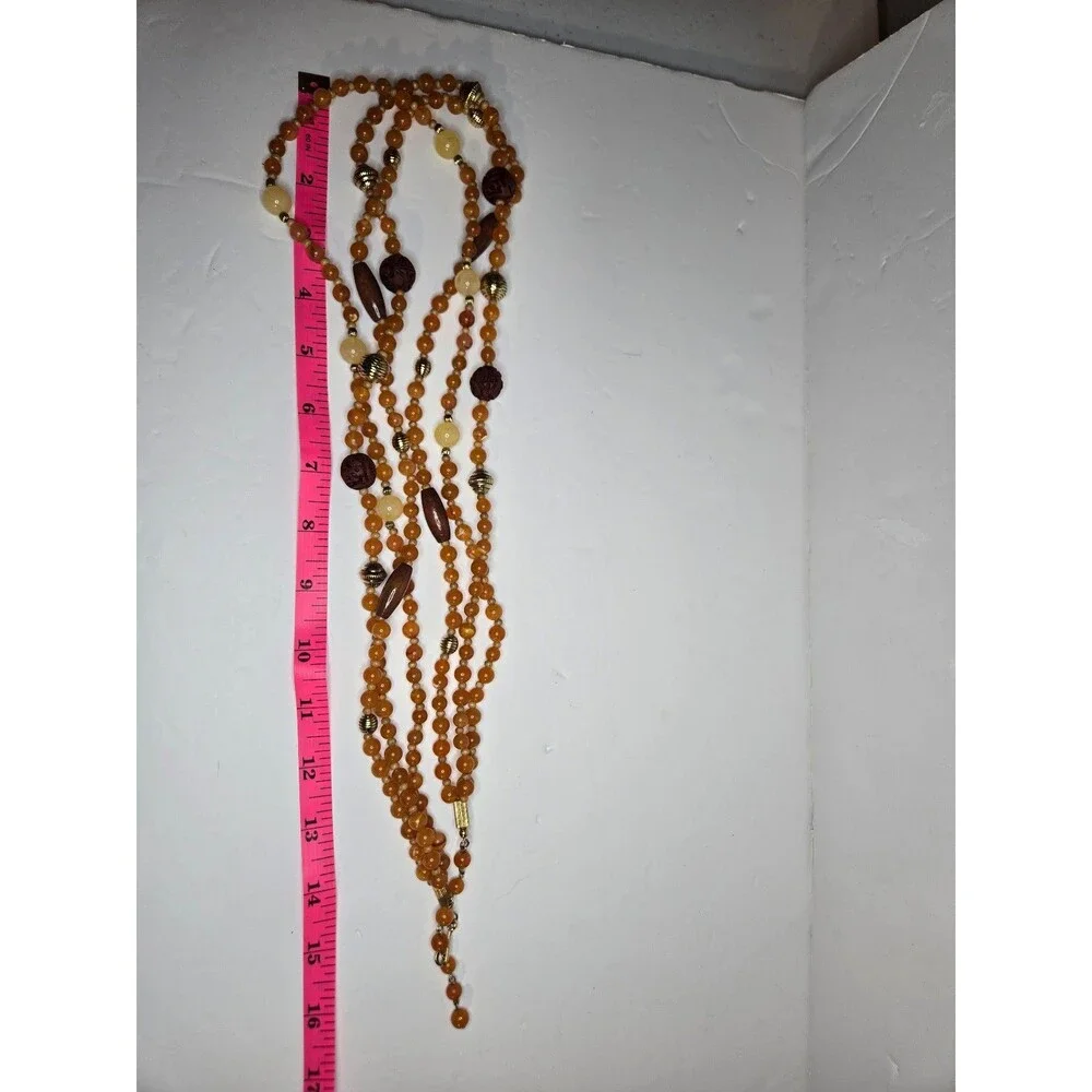 VTG Avon Necklace Orange Beaded Three Strand Gold Tone Estate Costume Jewelry